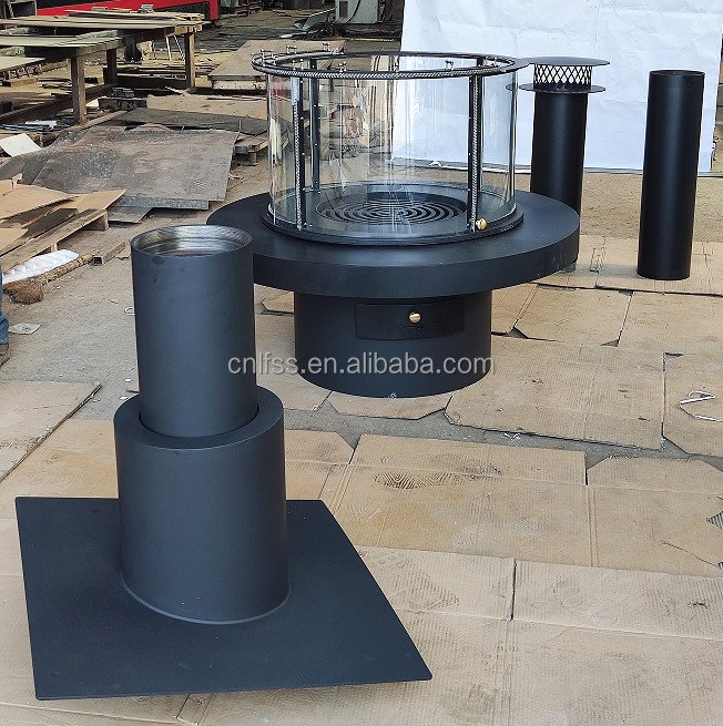 Alta calidad Negro Mesa moderna de estilo europeo de lujo Vidrio Arte chimenea giratoria Muebles redondos de acero al carbono 4