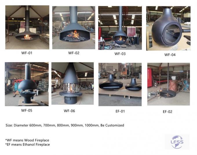 Caminera de madera suspendida negro quemando chimenea de techo interior de acero a medida 1
