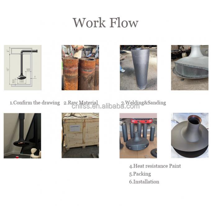 Caminera de madera suspendida negro quemando chimenea de techo interior de acero a medida 3