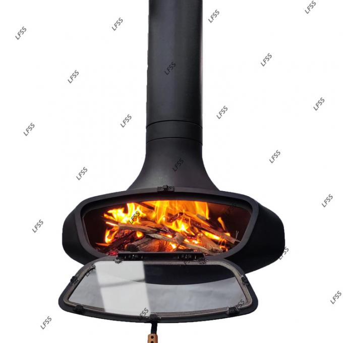 Caminera de madera suspendida negro quemando chimenea de techo interior de acero a medida 21