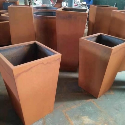 Outside Garden Metal Flower Pot Rusty Corten Steel Tapered Planter Box
