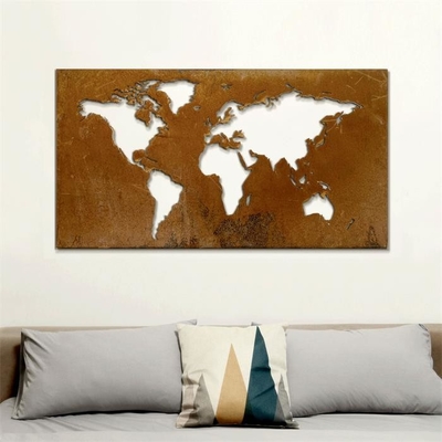 Decoration Bedroom Living Room Rusty Corten Metal World Map Wall Art