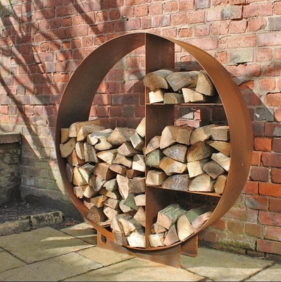 120cm Decorative Rustic Circular Log Store Corten Steel Firewood Holder