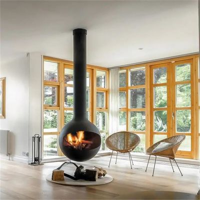 Chimenea de leña suspendida esférica giratoria negra moderna de lujo de 600 mm