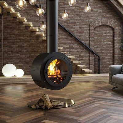 Estufa ardiendo interior de Heater Suspended Hanging Fireplaces Wood