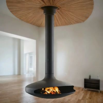 Chimenea de etanol ecológica de acero suspendido con fuego real, para interiores, independiente, negra, decorativa, estufa de leña colgante